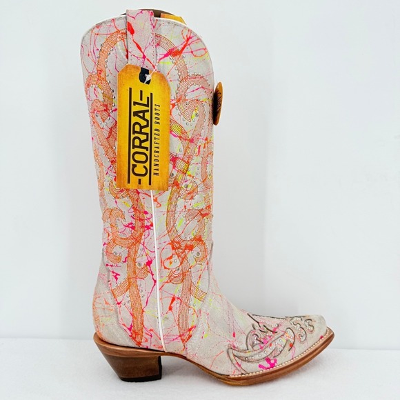 Corral Shoes - Corral Neon Multi Color Overlay Embroidery Studs Western Boots Size 7.5 NWOB